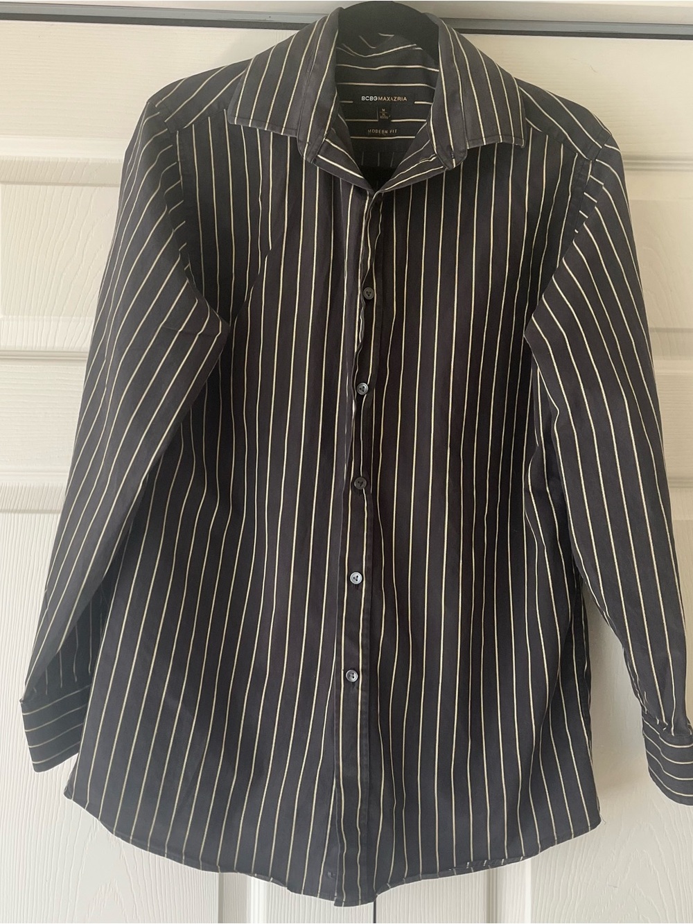 BCBGMaxAzria Black Dress Shirt with White Pinstripes Men's size M